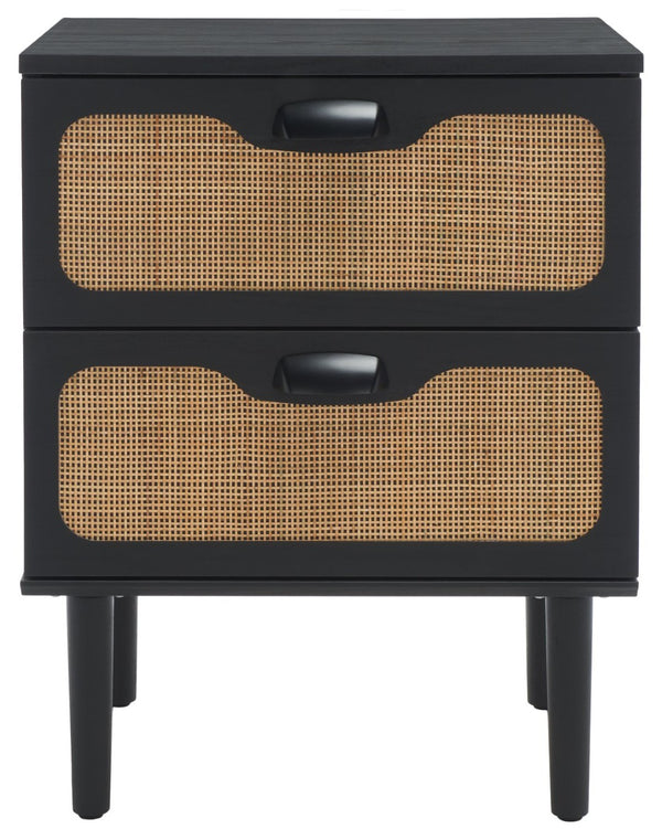 Safavieh Irelia 2 Drawer Nightstand With Rattan Texture - Stylish Storage Solution For Modern Bedrooms & Living Spaces Black NST9602B