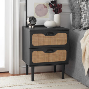 Safavieh Irelia 2 Drawer Nightstand With Rattan Texture - Stylish Storage Solution For Modern Bedrooms & Living Spaces Black NST9602B