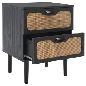 Safavieh Irelia 2 Drawer Nightstand With Rattan Texture - Stylish Storage Solution For Modern Bedrooms & Living Spaces Black NST9602B