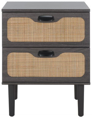 Safavieh Irelia 2 Drawer Nightstand XII23 Distressed Black Pb, Mdf, Rubber Wood NST9602E