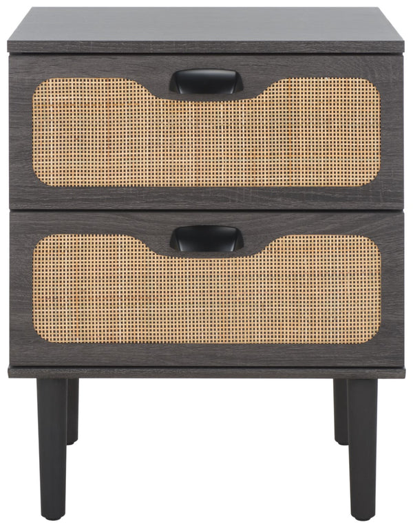 Safavieh Irelia 2 Drawer Nightstand XII23 Distressed Black Pb, Mdf, Rubber Wood NST9602E