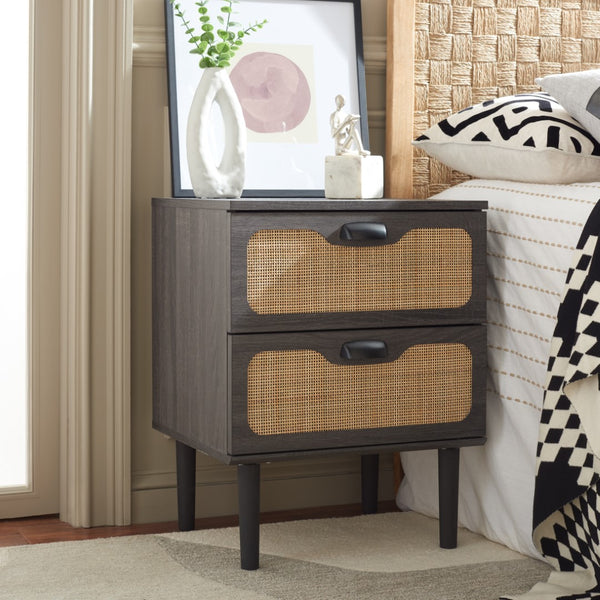 Safavieh Irelia 2 Drawer Nightstand XII23 Distressed Black Pb, Mdf, Rubber Wood NST9602E