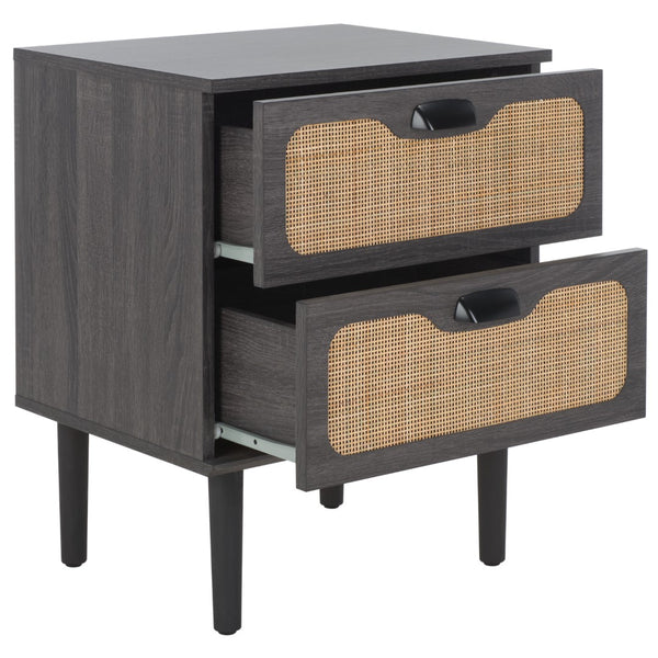 Safavieh Irelia 2 Drawer Nightstand XII23 Distressed Black Pb, Mdf, Rubber Wood NST9602E