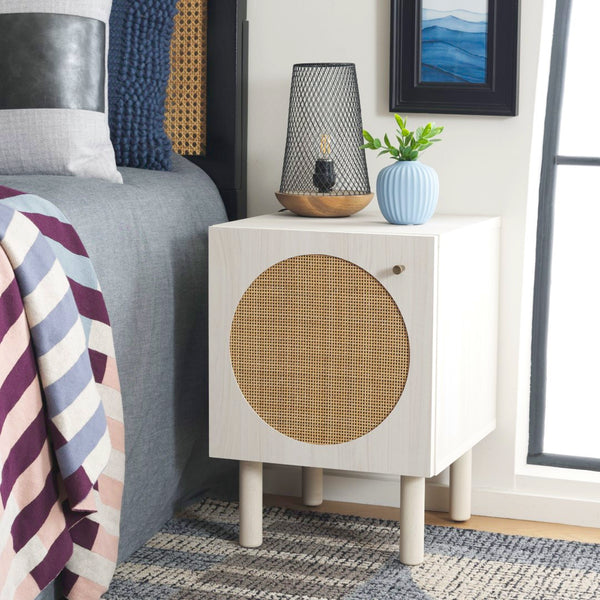 Safavieh Ophelia 1 Door Night Stand White / Natural Wood NST9603C