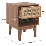 Safavieh Ceu 1 Drawer Night Stand Walnut / Gold Pb/ Mdf/ Solid Wood NST9604A