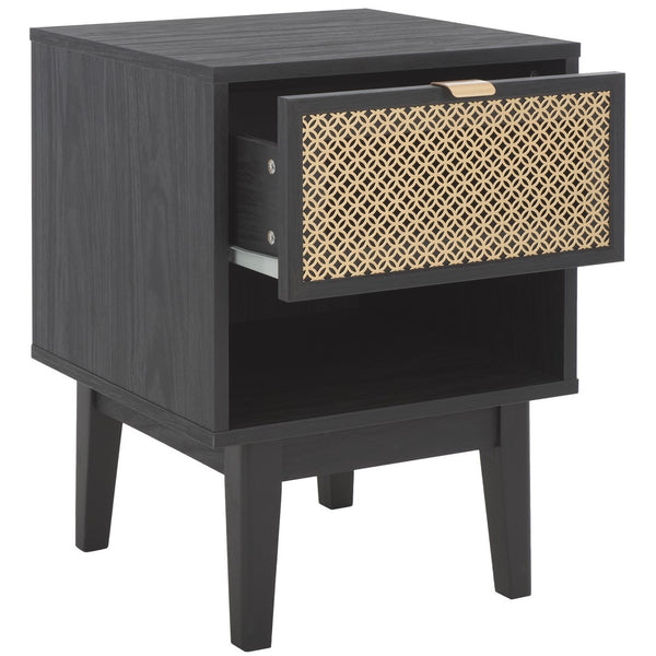 Safavieh Ceu 1 Drawer Night Stand Black/ Gold Pb/ Mdf/ Solid Wood NST9604B