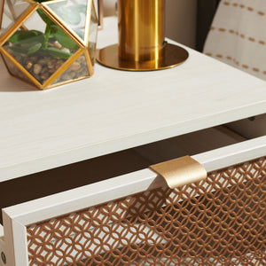 Safavieh Ceu Modern 1-Drawer Nightstand With Elegant Gold Accents And Compact Design For Stylish Storage Bleached White / Gold Mesh & Handle NST9604C