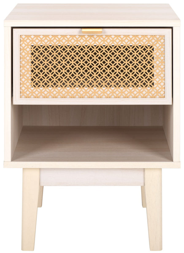 Safavieh Ceu 1 Drawer Night Stand White / Gold Pb/ Mdf/ Solid Wood NST9604C
