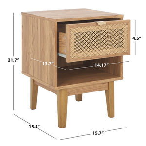 Safavieh Ceu 1 Drawer Night Stand Oak / Gold Pb/ Mdf/ Solid Wood NST9604D