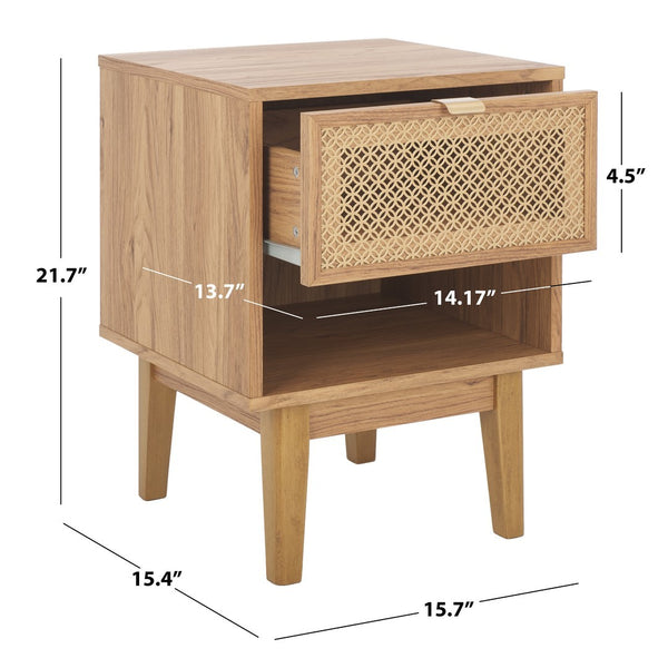 Safavieh Ceu 1 Drawer Night Stand Oak / Gold Pb/ Mdf/ Solid Wood NST9604D
