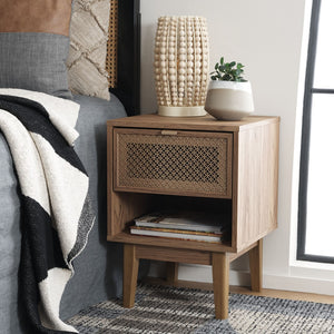 Safavieh Ceu 1 Drawer Night Stand Oak / Gold Pb/ Mdf/ Solid Wood NST9604D