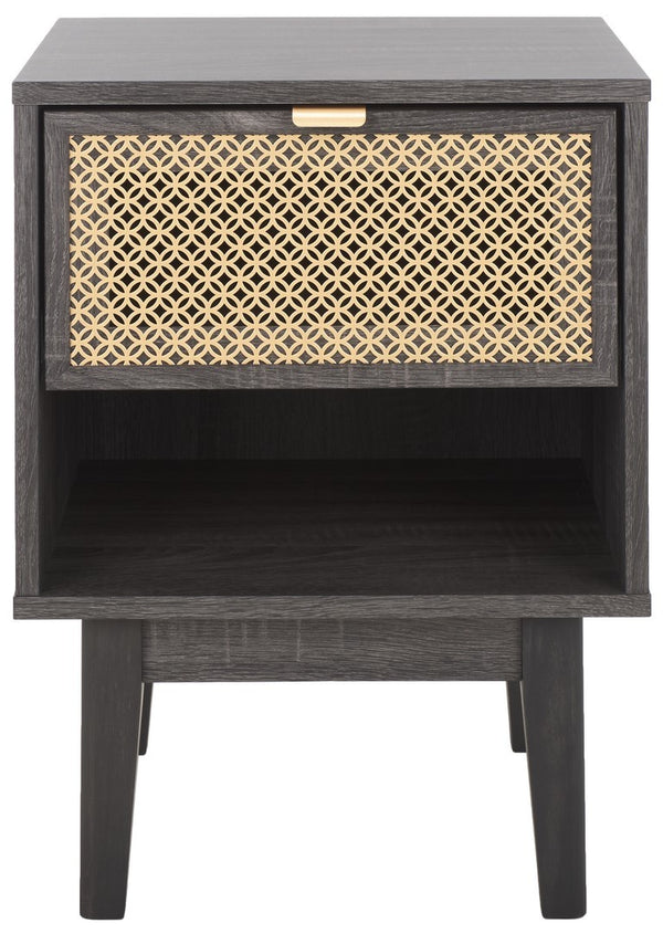 Safavieh Ceu 1 Drawer Night Stand Distreesed Black/ Gold Pb/ Mdf/ Solid Wood NST9604E
