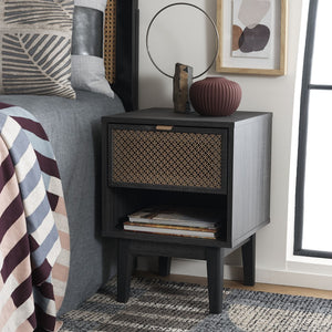 Safavieh Ceu 1 Drawer Night Stand Distreesed Black/ Gold Pb/ Mdf/ Solid Wood NST9604E