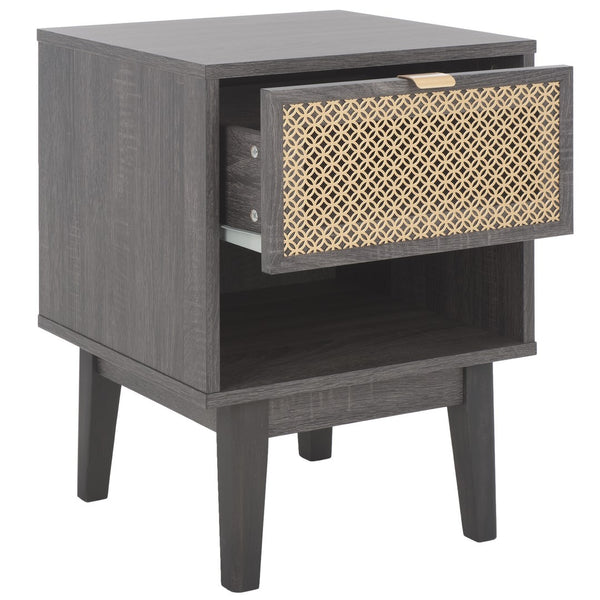 Safavieh Ceu 1 Drawer Night Stand Distreesed Black/ Gold Pb/ Mdf/ Solid Wood NST9604E