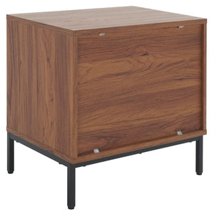 Safavieh Lylia 2-Drawer Nightstand - Contemporary Walnut Finish With Sleek Metal Accents For Modern Bedrooms Walnut / Black Legs / Black Handle NST9605A