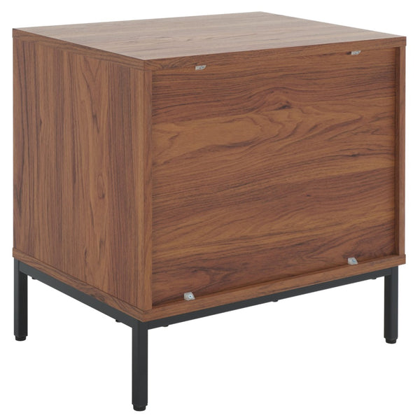 Safavieh Lylia 2-Drawer Nightstand - Contemporary Walnut Finish With Sleek Metal Accents For Modern Bedrooms Walnut / Black Legs / Black Handle NST9605A