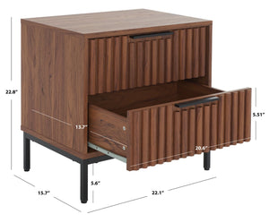Safavieh Lylia 2-Drawer Nightstand - Contemporary Walnut Finish With Sleek Metal Accents For Modern Bedrooms Walnut / Black Legs / Black Handle NST9605A