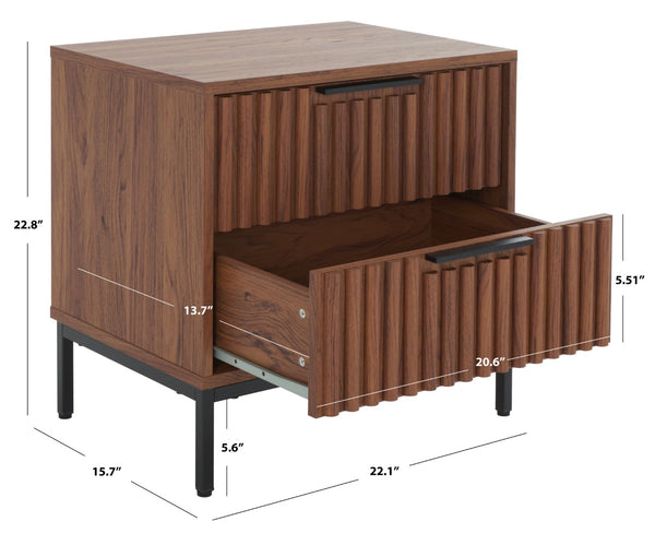 Safavieh Lylia 2-Drawer Nightstand - Contemporary Walnut Finish With Sleek Metal Accents For Modern Bedrooms Walnut / Black Legs / Black Handle NST9605A