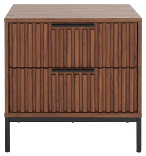 Safavieh Lylia 2-Drawer Nightstand - Contemporary Walnut Finish With Sleek Metal Accents For Modern Bedrooms Walnut / Black Legs / Black Handle NST9605A