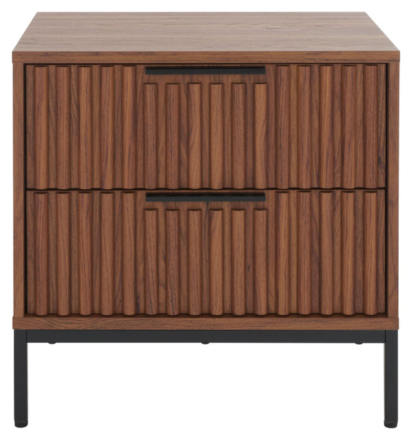 Safavieh Lylia 2-Drawer Nightstand - Contemporary Walnut Finish With Sleek Metal Accents For Modern Bedrooms Walnut / Black Legs / Black Handle NST9605A