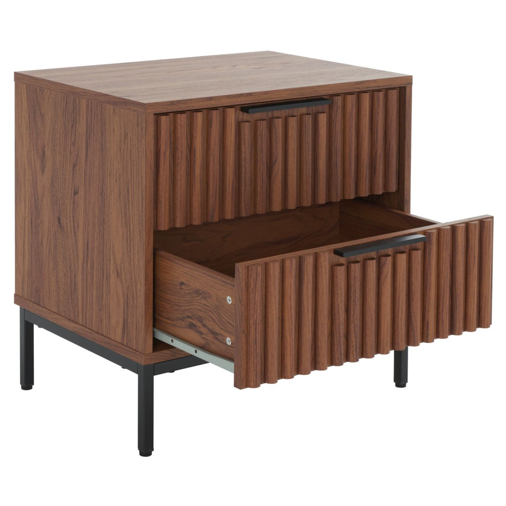Safavieh Lylia 2-Drawer Nightstand - Contemporary Walnut Finish With Sleek Metal Accents For Modern Bedrooms Walnut / Black Legs / Black Handle NST9605A