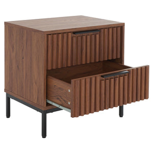 Safavieh Lylia 2-Drawer Nightstand - Contemporary Walnut Finish With Sleek Metal Accents For Modern Bedrooms Walnut / Black Legs / Black Handle NST9605A