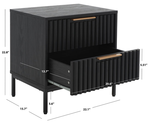 Safavieh Lylia 2-Drawer Nightstand - Contemporary Walnut Finish With Sleek Metal Accents For Modern Bedrooms Black / Black Legs / Gold Handle NST9605B