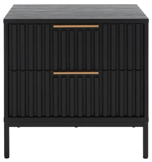 Safavieh Lylia 2-Drawer Nightstand - Contemporary Walnut Finish With Sleek Metal Accents For Modern Bedrooms Black / Black Legs / Gold Handle NST9605B