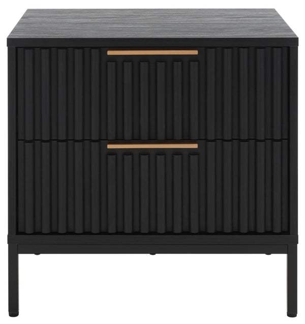 Safavieh Lylia 2-Drawer Nightstand - Contemporary Walnut Finish With Sleek Metal Accents For Modern Bedrooms Black / Black Legs / Gold Handle NST9605B