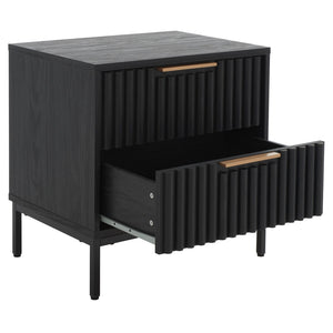 Safavieh Lylia 2-Drawer Nightstand - Contemporary Walnut Finish With Sleek Metal Accents For Modern Bedrooms Black / Black Legs / Gold Handle NST9605B