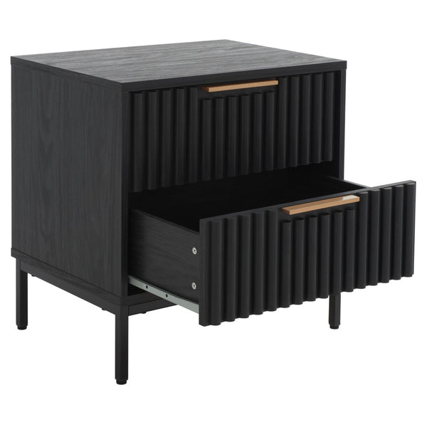 Safavieh Lylia 2-Drawer Nightstand - Contemporary Walnut Finish With Sleek Metal Accents For Modern Bedrooms Black / Black Legs / Gold Handle NST9605B