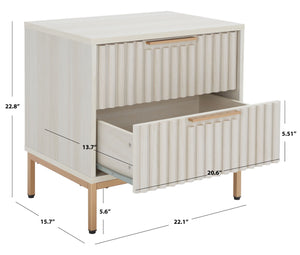Safavieh Lylia 2-Drawer Nightstand - Contemporary Walnut Finish With Sleek Metal Accents For Modern Bedrooms Bleached White / Gold Legs / Gold Handle NST9605C