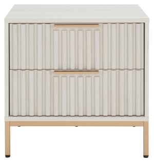 Safavieh Lylia 2-Drawer Nightstand - Contemporary Walnut Finish With Sleek Metal Accents For Modern Bedrooms Bleached White / Gold Legs / Gold Handle NST9605C
