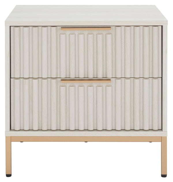 Safavieh Lylia 2-Drawer Nightstand - Contemporary Walnut Finish With Sleek Metal Accents For Modern Bedrooms Bleached White / Gold Legs / Gold Handle NST9605C