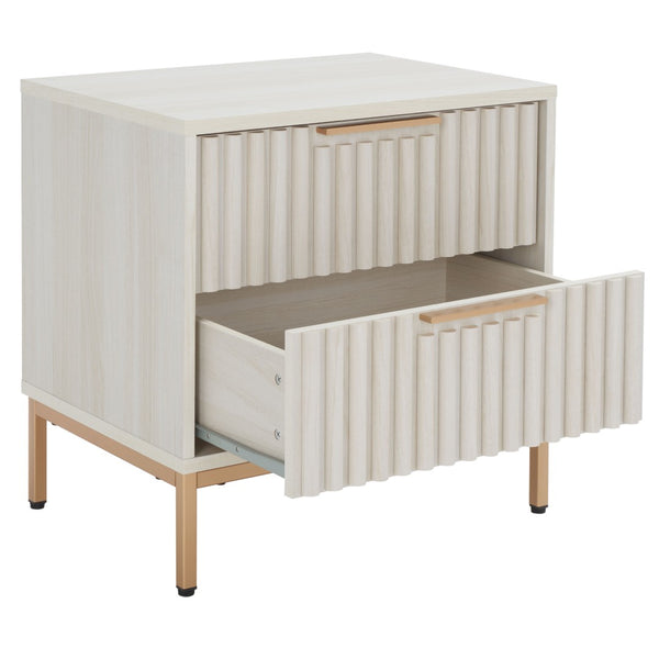 Safavieh Lylia 2-Drawer Nightstand - Contemporary Walnut Finish With Sleek Metal Accents For Modern Bedrooms Bleached White / Gold Legs / Gold Handle NST9605C
