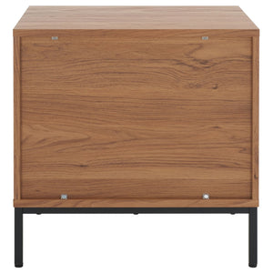 Safavieh Lylia 2-Drawer Nightstand - Contemporary Walnut Finish With Sleek Metal Accents For Modern Bedrooms Oak / Black Legs / Black Handle NST9605D