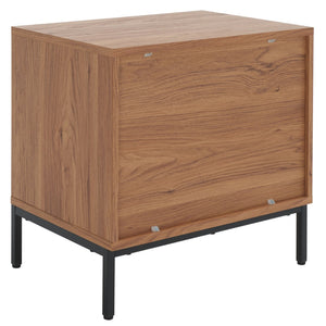 Safavieh Lylia 2-Drawer Nightstand - Contemporary Walnut Finish With Sleek Metal Accents For Modern Bedrooms Oak / Black Legs / Black Handle NST9605D