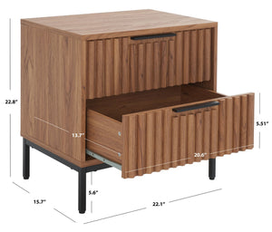 Safavieh Lylia 2-Drawer Nightstand - Contemporary Walnut Finish With Sleek Metal Accents For Modern Bedrooms Oak / Black Legs / Black Handle NST9605D