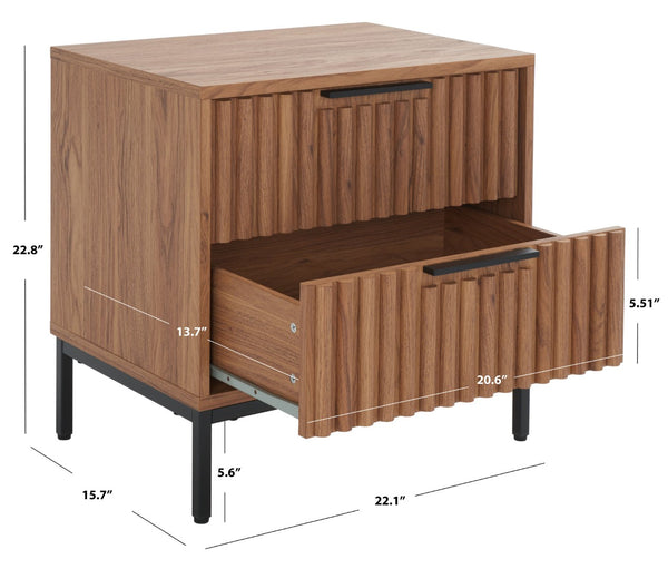 Safavieh Lylia 2-Drawer Nightstand - Contemporary Walnut Finish With Sleek Metal Accents For Modern Bedrooms Oak / Black Legs / Black Handle NST9605D