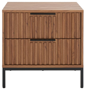 Safavieh Lylia 2-Drawer Nightstand - Contemporary Walnut Finish With Sleek Metal Accents For Modern Bedrooms Oak / Black Legs / Black Handle NST9605D
