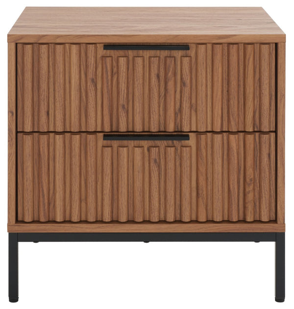 Safavieh Lylia 2-Drawer Nightstand - Contemporary Walnut Finish With Sleek Metal Accents For Modern Bedrooms Oak / Black Legs / Black Handle NST9605D