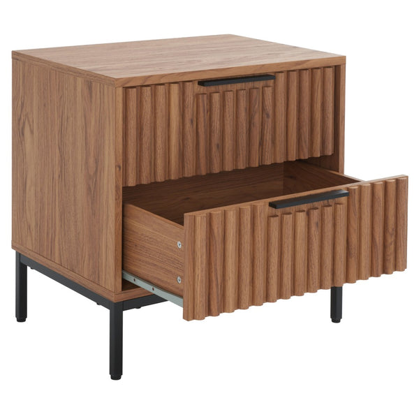 Safavieh Lylia 2-Drawer Nightstand - Contemporary Walnut Finish With Sleek Metal Accents For Modern Bedrooms Oak / Black Legs / Black Handle NST9605D