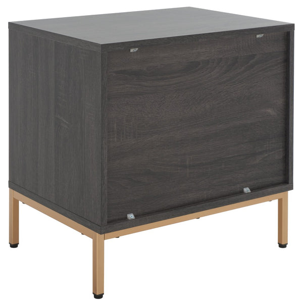 Safavieh Lylia 2-Drawer Nightstand - Contemporary Walnut Finish With Sleek Metal Accents For Modern Bedrooms Distressed Black / Gold Legs / Gold Handle NST9605E