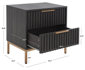 Safavieh Lylia 2-Drawer Nightstand - Contemporary Walnut Finish With Sleek Metal Accents For Modern Bedrooms Distressed Black / Gold Legs / Gold Handle NST9605E