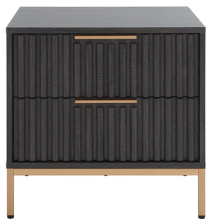 Safavieh Lylia 2-Drawer Nightstand - Contemporary Walnut Finish With Sleek Metal Accents For Modern Bedrooms Distressed Black / Gold Legs / Gold Handle NST9605E