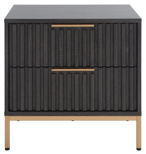 Safavieh Lylia 2-Drawer Nightstand - Contemporary Walnut Finish With Sleek Metal Accents For Modern Bedrooms Distressed Black / Gold Legs / Gold Handle NST9605E