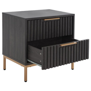 Safavieh Lylia 2-Drawer Nightstand - Contemporary Walnut Finish With Sleek Metal Accents For Modern Bedrooms Distressed Black / Gold Legs / Gold Handle NST9605E