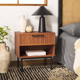 Safavieh Axelle 1 Drawer Nightstand Walnut / Black Legs / Black Handle 21.7" x 15.4" x 22.6"