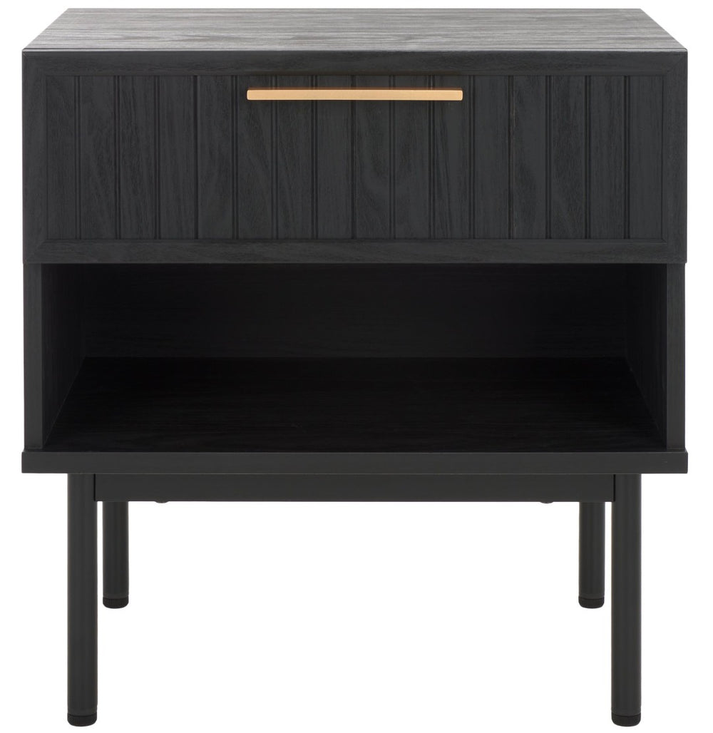Safavieh Axelle Modern Nightstand With Drawer & Open Shelf - Stylish Bedroom Storage Solution For Essentials Black/ Black Legs / Gold Handle NST9607B
