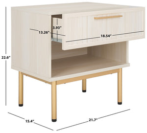 Safavieh Axelle 1 Drawer Nightstand White / Gold Legs / Gold Handle 21.7" x 15.4" x 22.6"